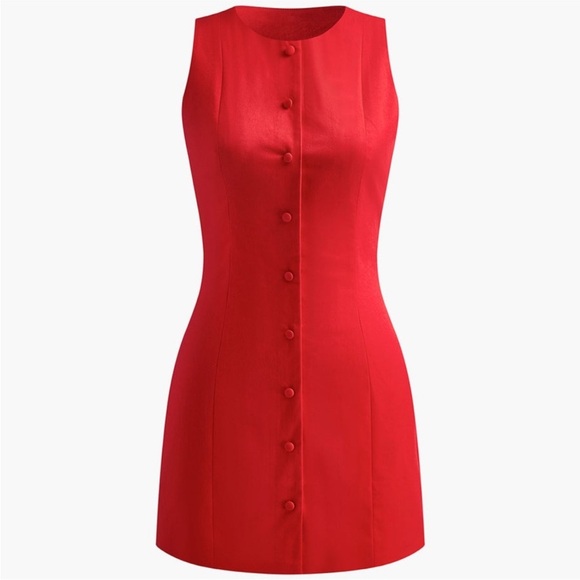 NWT Commense Red Button Front Mini Dress Size L - Picture 4 of 5